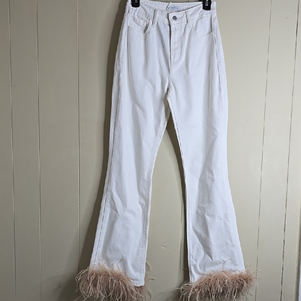 Gianni Bini X Nastia Liukin Anna Denim Straight Leg Feather Detail Jeans 25w - Picture 3 of 12